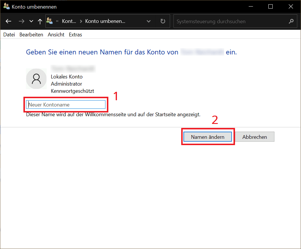 Cambia il nome utente di Windows 10