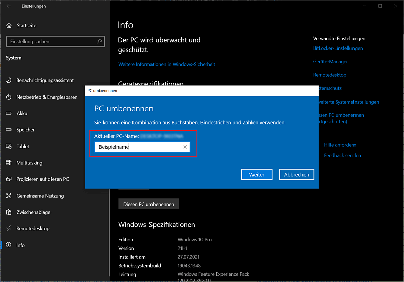 Cambia il nome del computer nelle Impostazioni di Windows 10