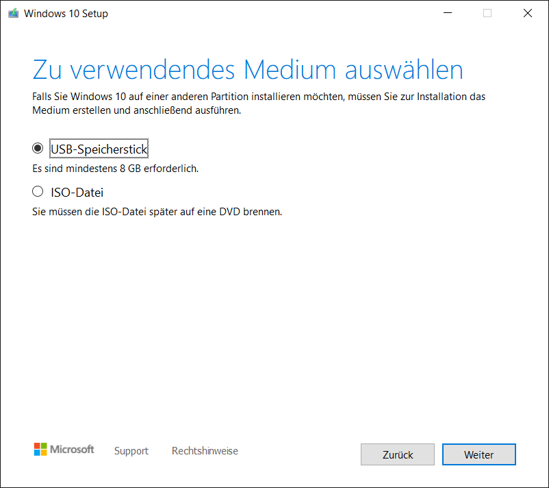 Configura il DVD o la chiavetta USB di installazione di Windows 10