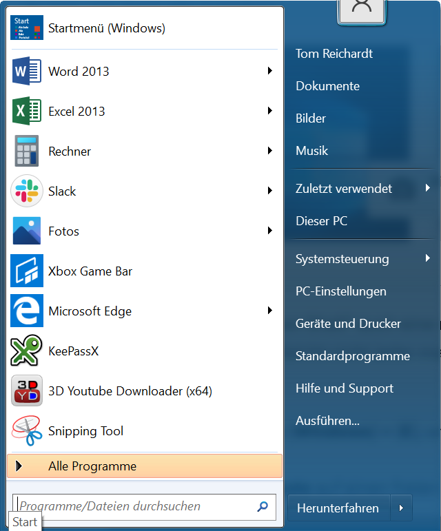 Das Windows 10 Startmen&uuml; schnell und einfach wie in Windows 7 aussehen lassen