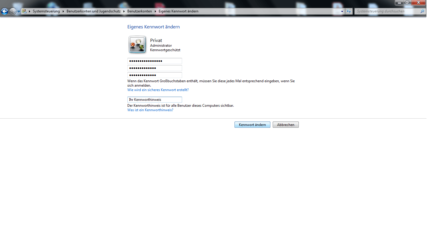 Cambia la password in Windows 7