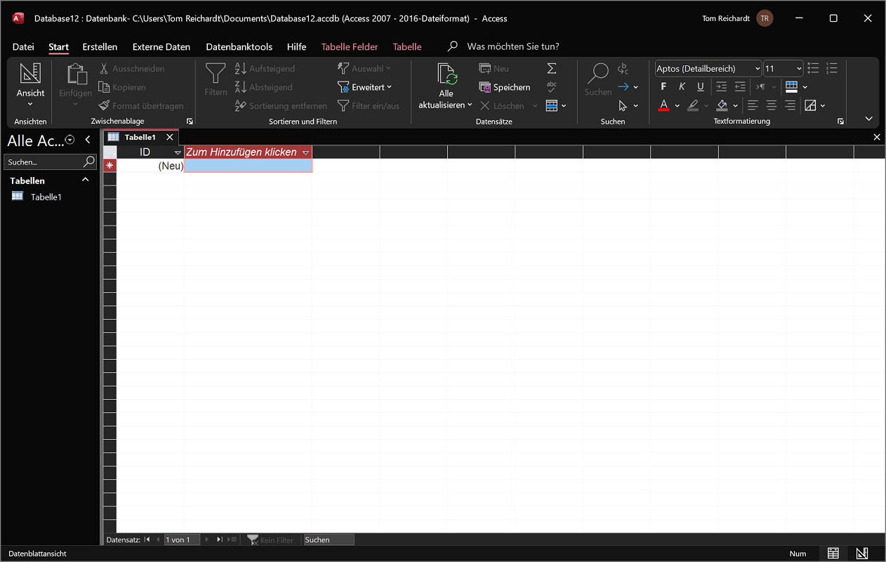 Interfaccia utente di Windows Access