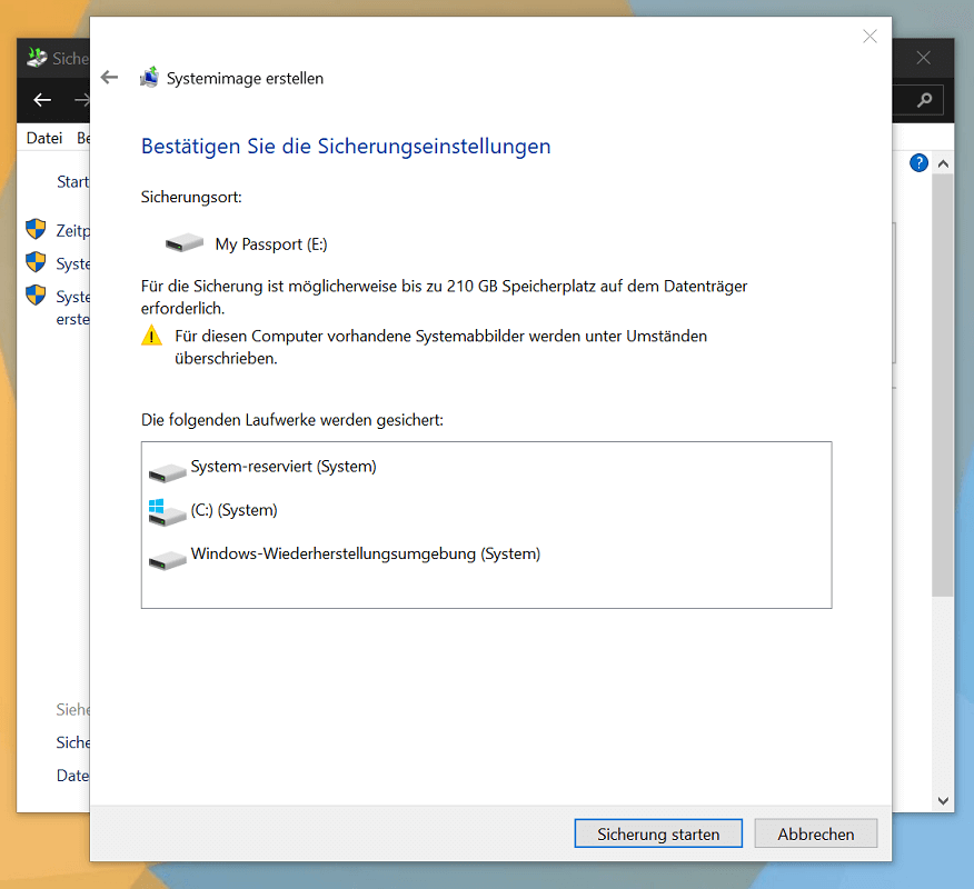 Crea il backup di Windows
