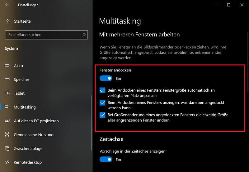 Attiva la funzione multitasking in Windows 10 per condividere lo schermo di Windows