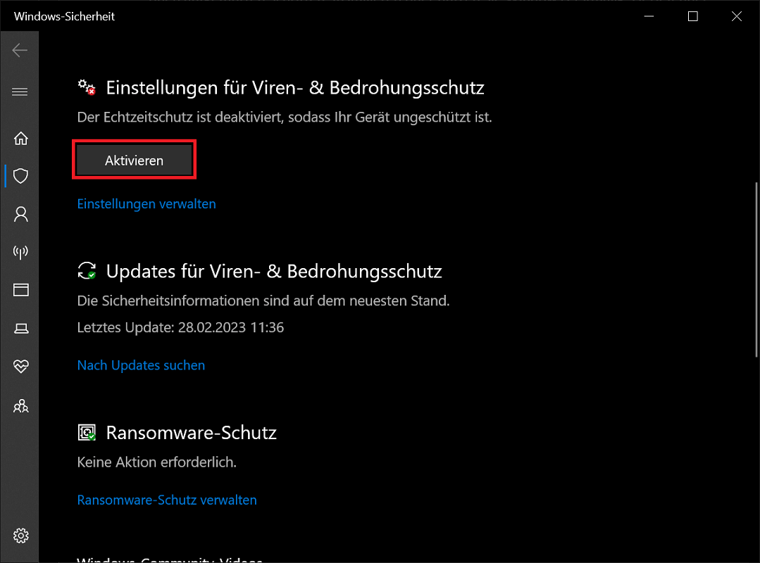 Attiva Windows Defender