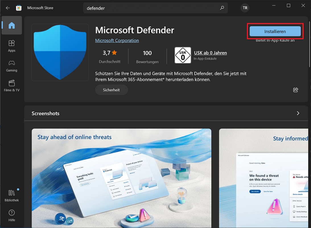 Download e installazione di Windows Defender