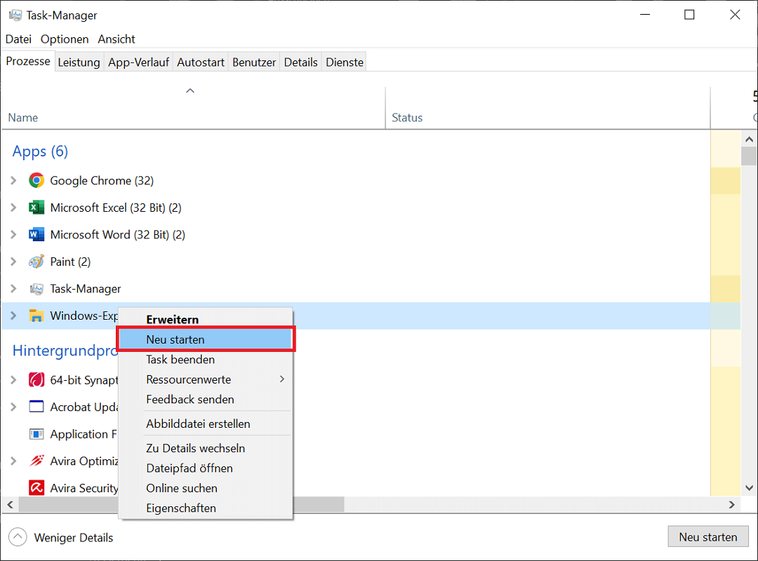 Riavvia Windows Explorer