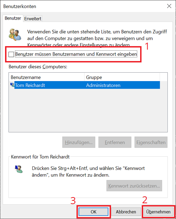 Disabilita la password di Windows per l'avvio del PC negli account utente