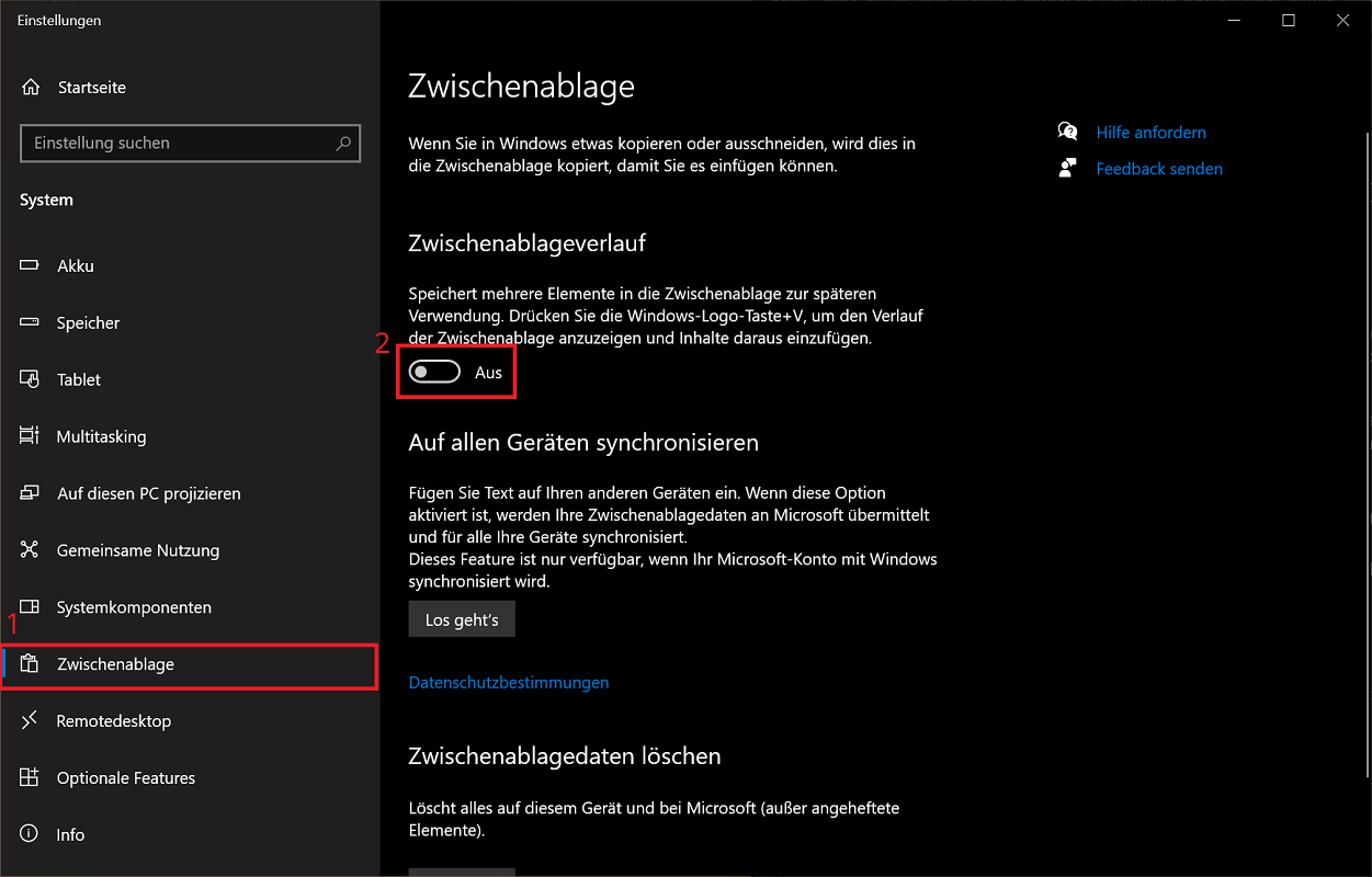 Abilita la cronologia degli appunti di Windows