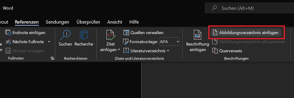 Abbildungsverzeichnis in Word einf&uuml;gen