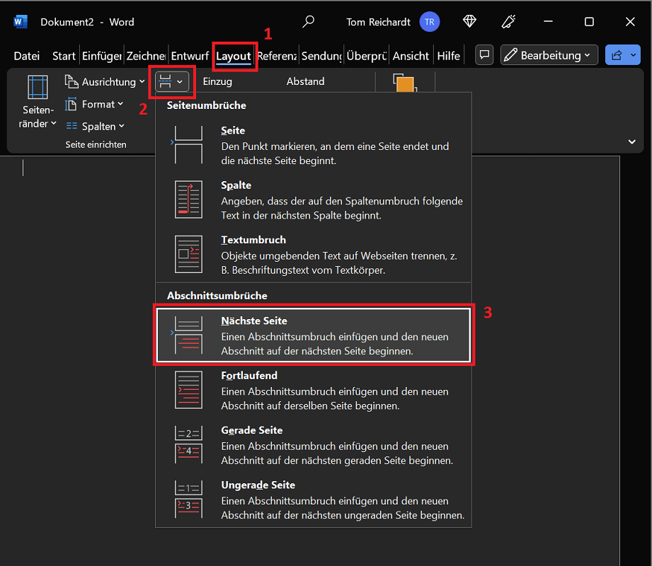 Microsoft Word: imposta una singola pagina con interruzione di sezione in formato orizzontale