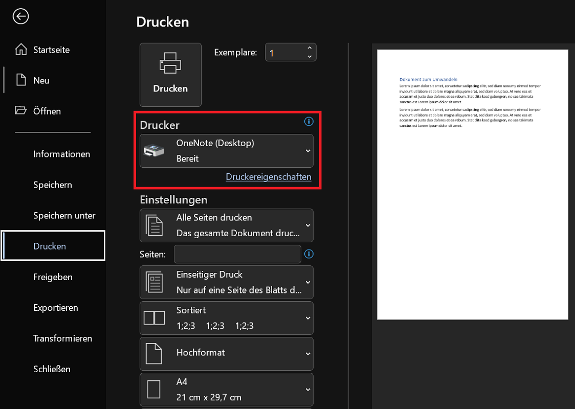 Converti Word in JPG con Microsoft OneNote