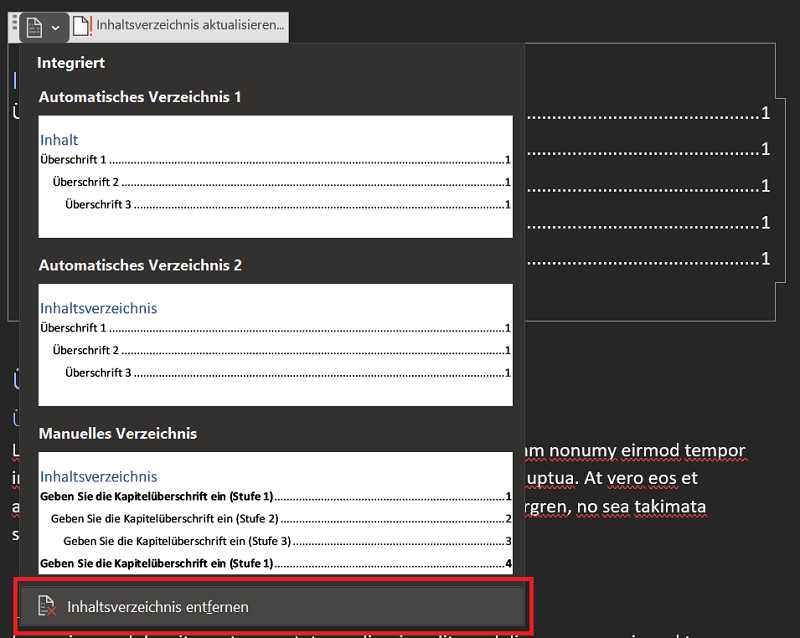 Rimuovere il sommario in Word