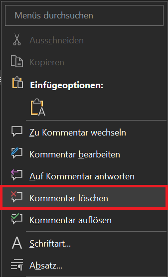 Kommentar in Word löschen