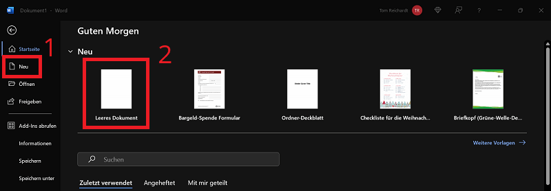 Crea un documento vuoto in Word