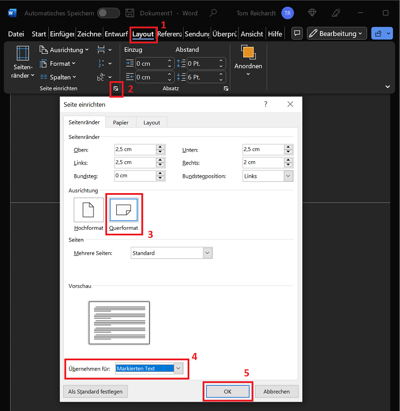 Mostra solo una pagina con orientamento orizzontale in Word