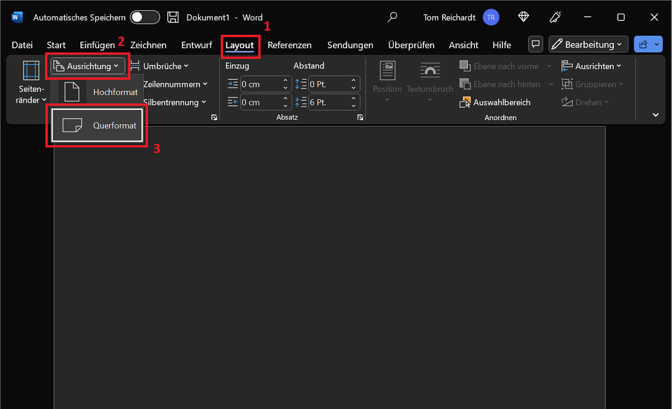 Word: imposta il formato orizzontale
