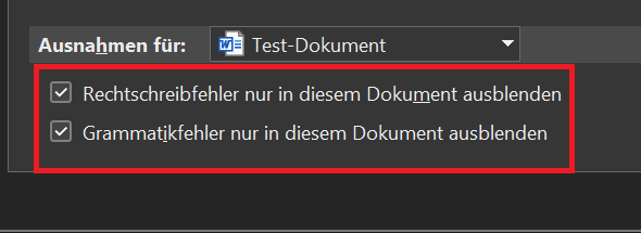 Disattiva il controllo ortografico in Word solo per il documento corrente
