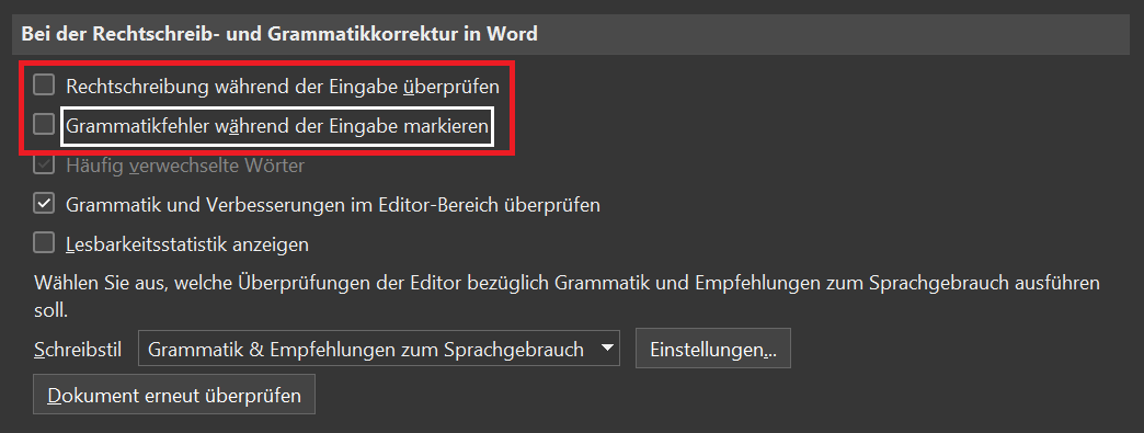 Disattiva il controllo ortografico di Word