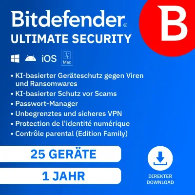 Bitdefender Ultimate Security Family | 25 dispositivi | 1 anno