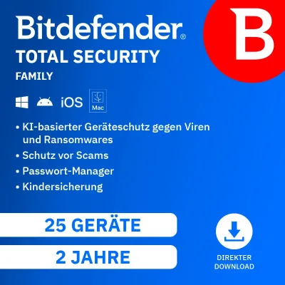Bitdefender Total Security Family | 25 dispositivi | 2 anni