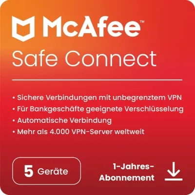 McAfee Safe Connect VPN | 5 dispositivi | 1 anno